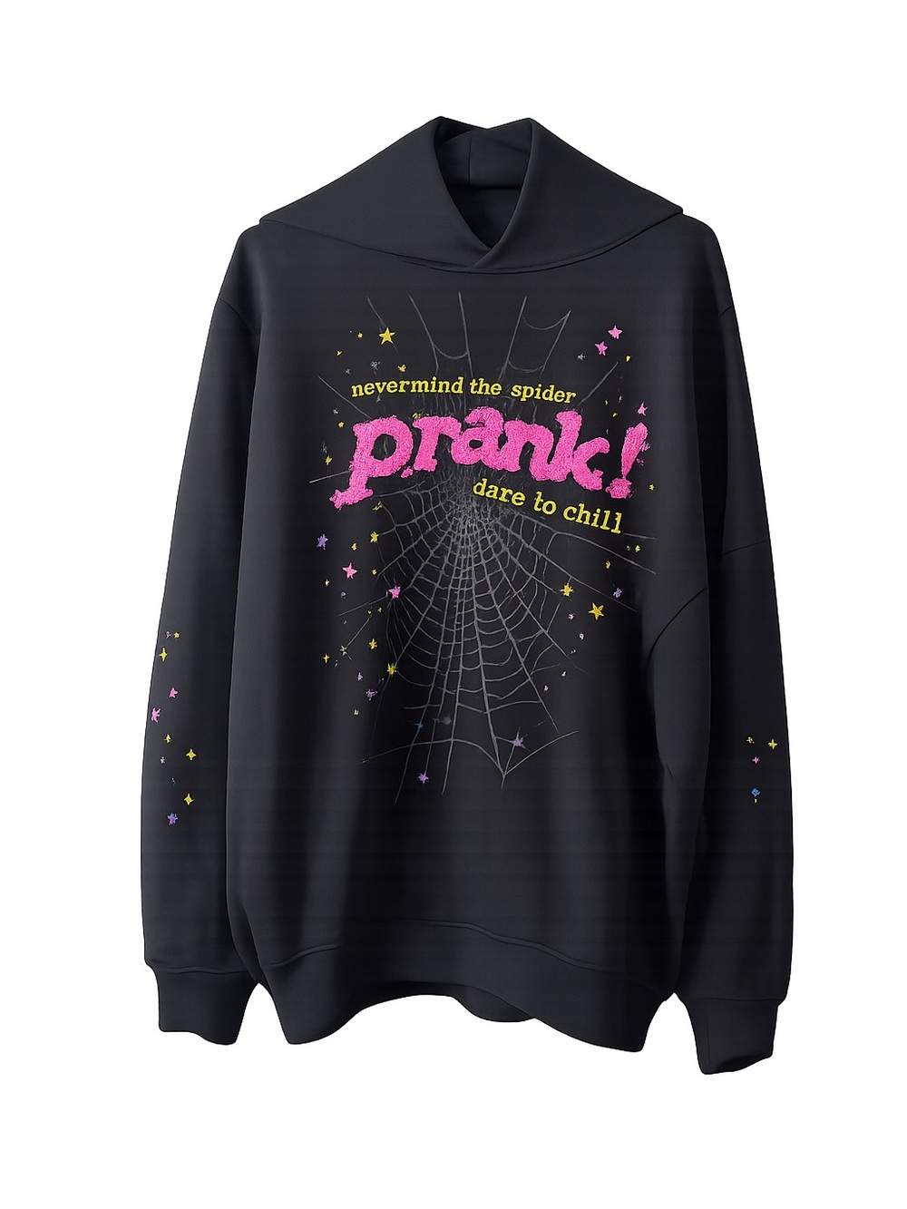 SP5DER Worldwide Prank! Spider Web Rhinestone Hoodie Black XL Oversized